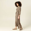 Robe longue droite manches 3/4 marron clair femme