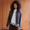 Blouson col sherpa manches longues marron fonc&eacute; femme