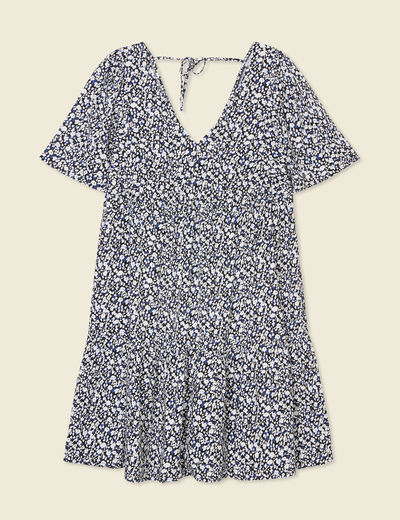 Robe évasée manches courtes bleu femme