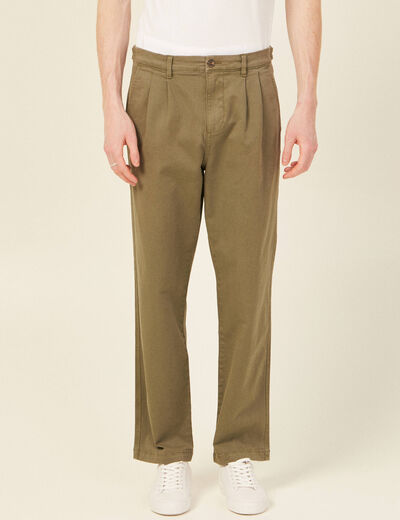 Pantalon chino large vert kaki homme