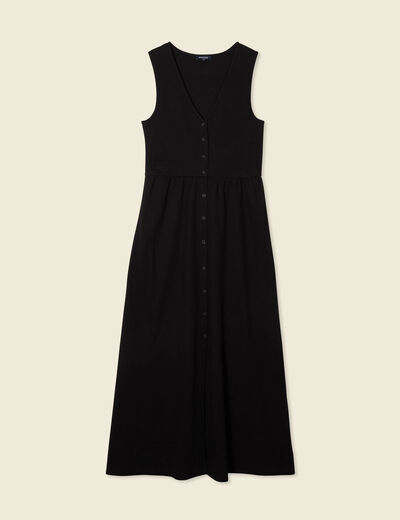 Robe longue droite boutons noir femme