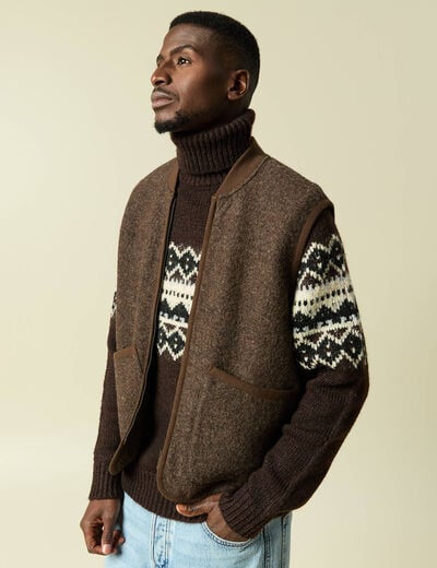 Gilet droit court sans manches marron fonc&eacute; homme