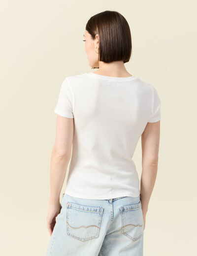 Short ajusté col V manches courtes ecru femme