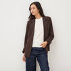 Blazer manches longues col tailleur marron fonc&eacute; femme