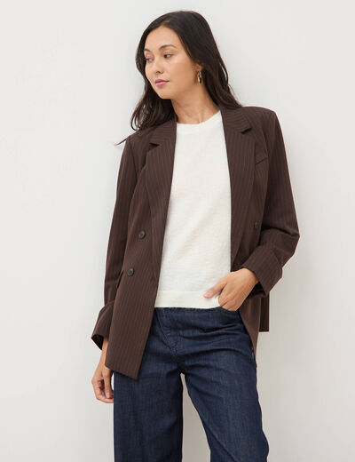 Blazer manches longues col tailleur marron fonc&eacute; femme