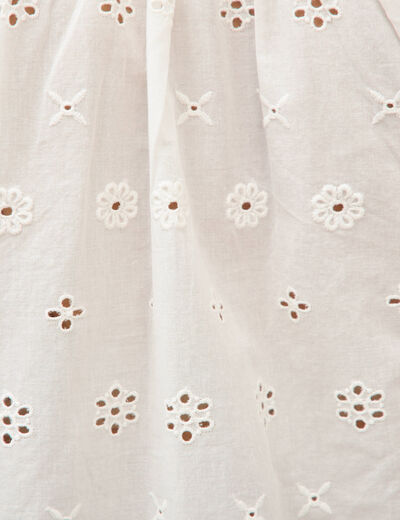 Blouse col v manches 3/4 en coton brod&eacute;e ecru femme