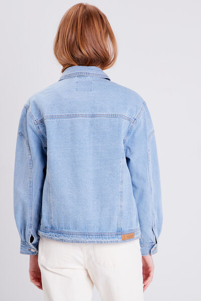 Blouson droit en jean denim used femme