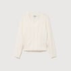 Pull droit col v manches longues ecru femme