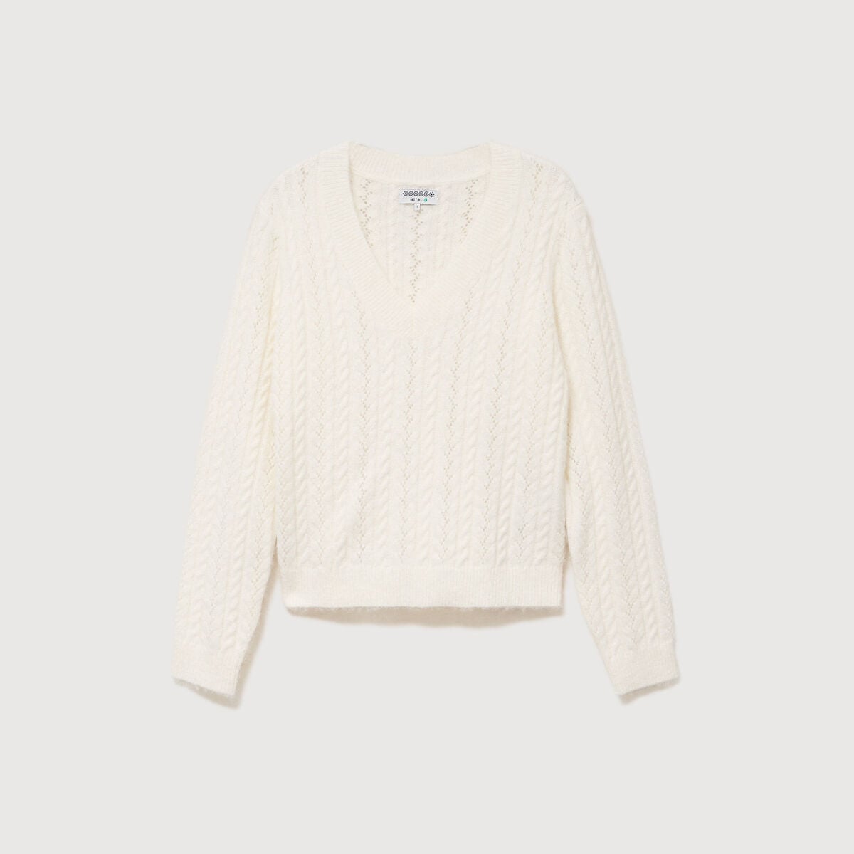 Pull droit col v manches longues ecru femme