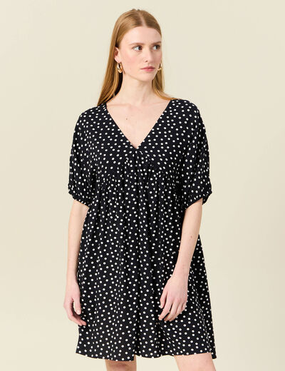 Robe évasée fluide col en V noir femme