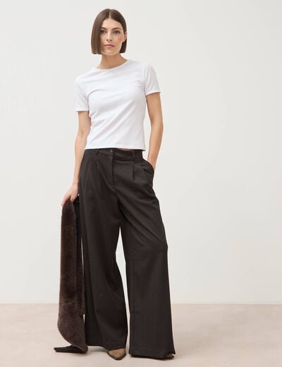 Pantalon large taille standard marron fonc&eacute; femme