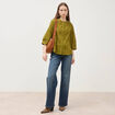 Chemise en coton manches 3/4 vert kaki femme