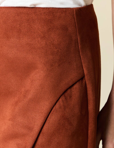 Jupe droite suédine marron cognac femme