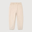 Pantalon taille haute velours resserr&eacute; ivoire femme