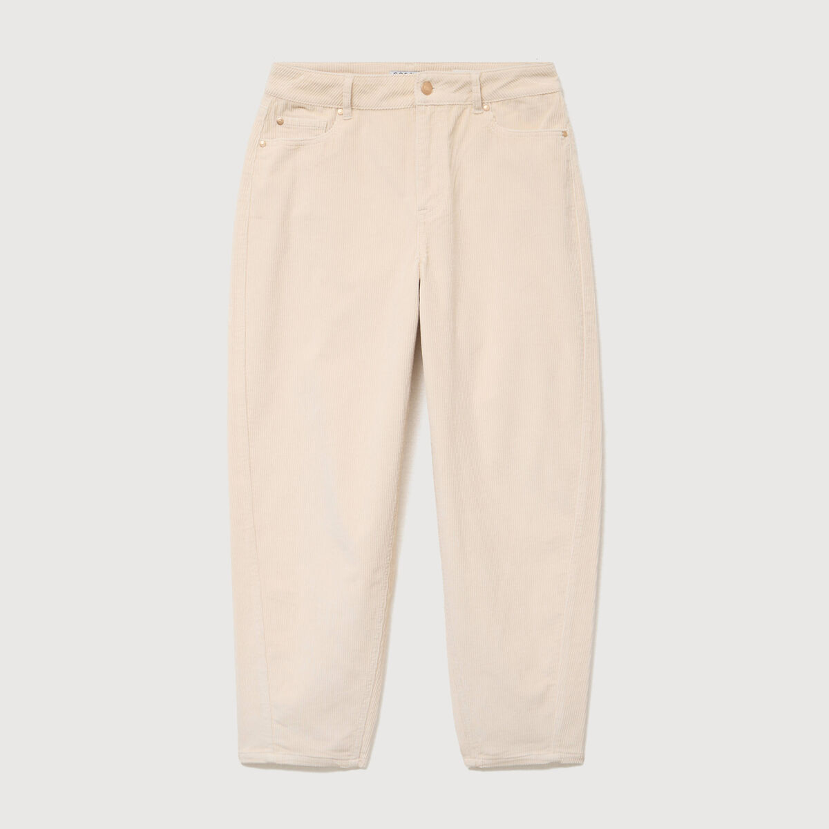 Pantalon taille haute velours resserr&eacute; ivoire femme