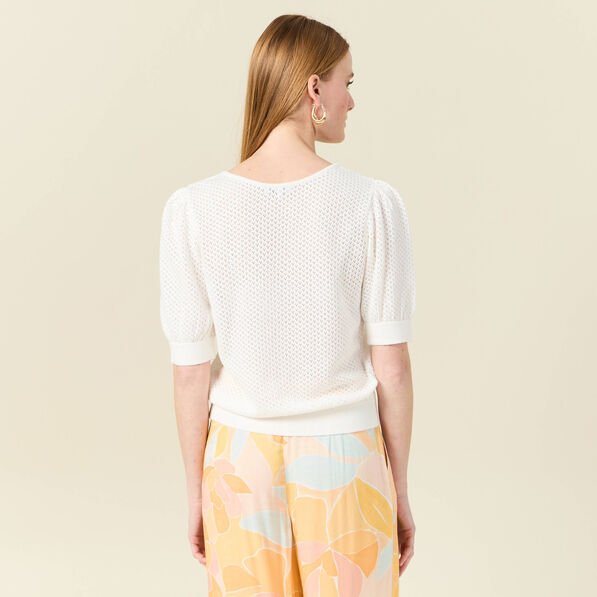 pull manches courtes ajoure creme femme Pull manches courtes ajouré creme femme
