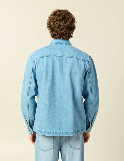 Surchemise en jeans coton coupe droite denim bleach homme