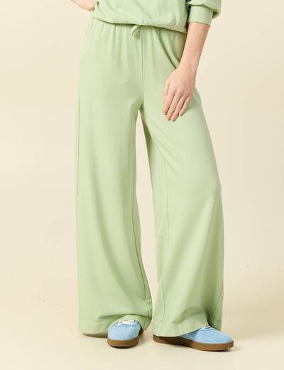 Pantalon large taille haute fluide vert clair femme