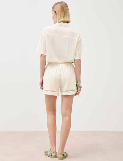 Short en coton avec doublure ecru femme
