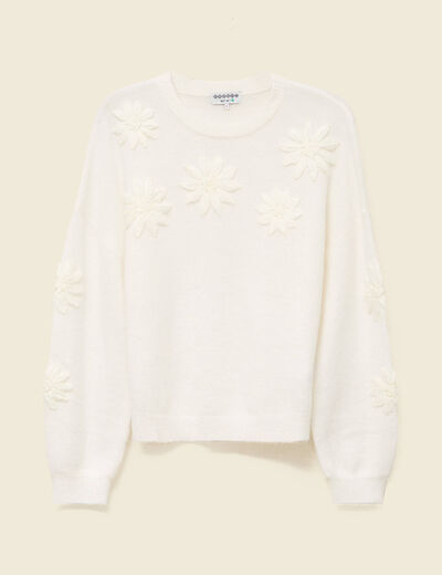 Pull manches longues col rond ecru femme