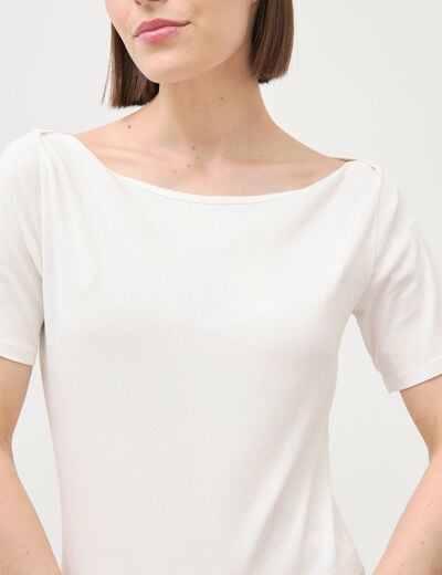 T-shirt ajust&eacute; manches courtes ecru femme