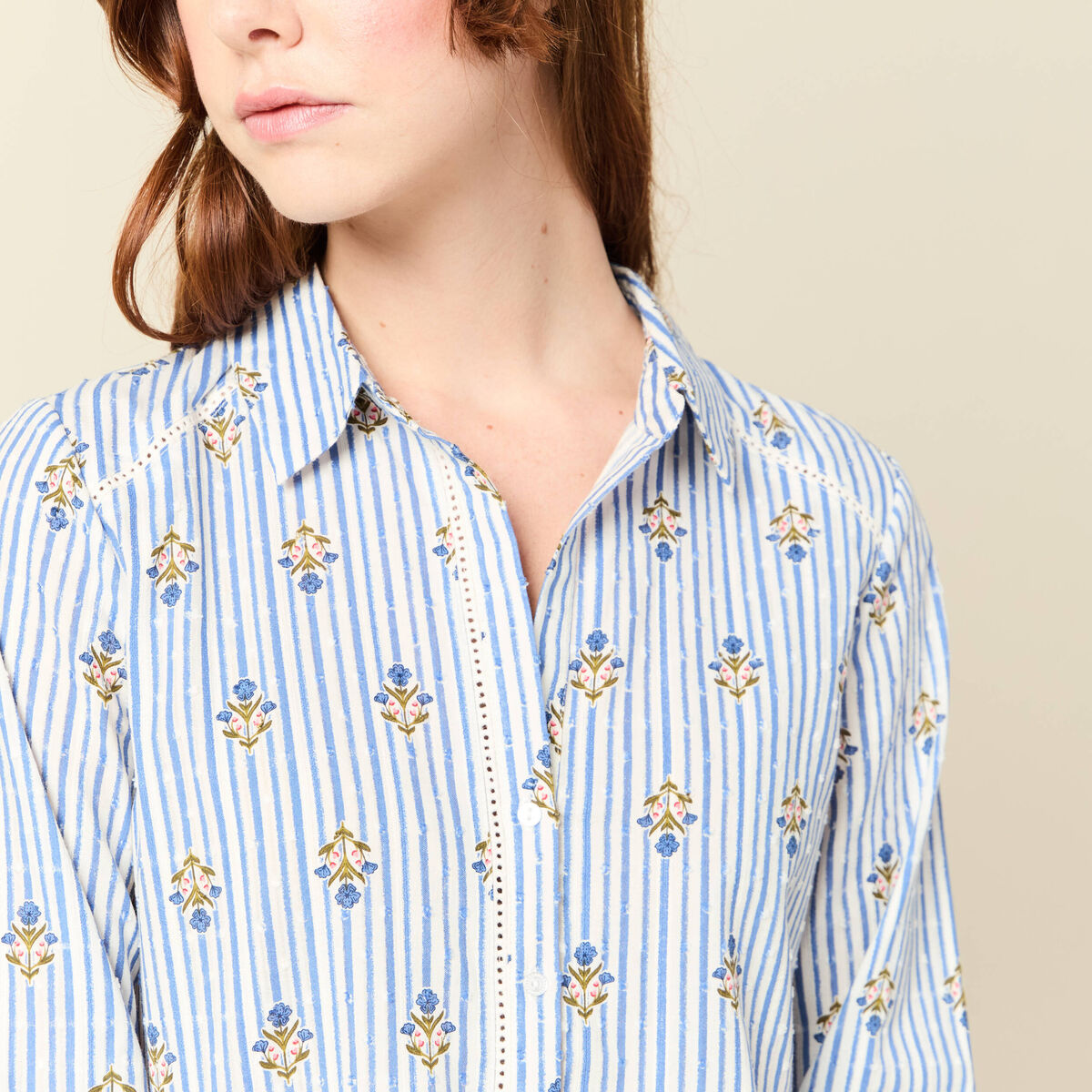 Chemise manches longues bleu ciel femme