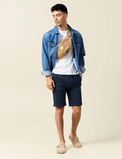 Bermuda droit élastiqué bleu foncé homme