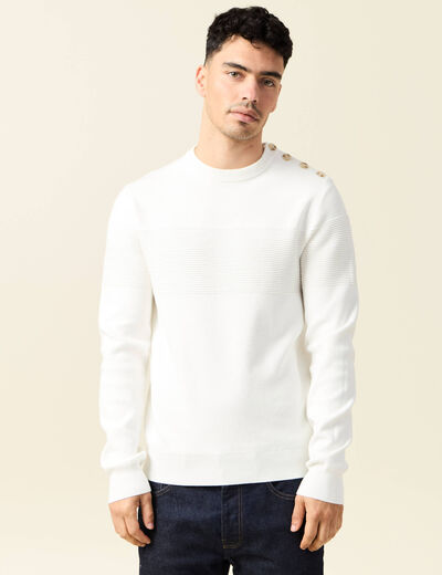 Pull manches longues col rond ecru homme