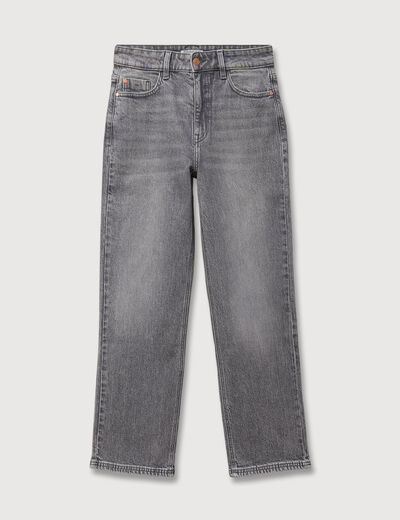 Jeans straight 7/8&egrave;me taille haute denim gris femme