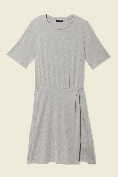 Robe moulante fils métallisés gris argent femme