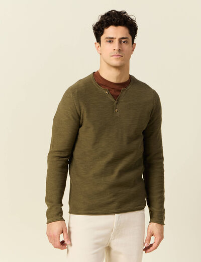 Pull manches longues vert kaki homme