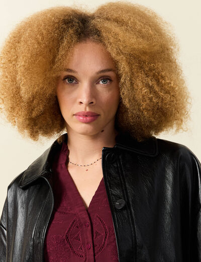 Veste oversize manches longues doubl&eacute;e noir femme