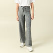 Pantalon large taille haute en maille gris femme