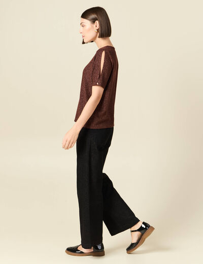 T-shirt manches courtes brillant marron femme