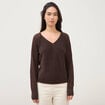 Pull droit col v manches longues marron femme