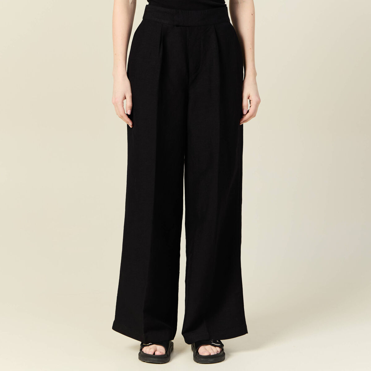 Pantalon large fluide noir femme