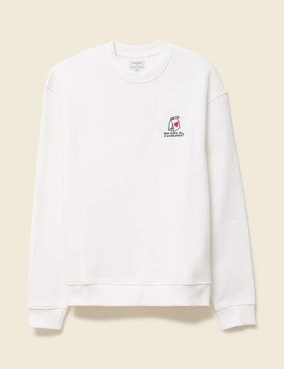 Sweat ras de cou manches longues brod&eacute; ecru homme