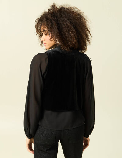 Veston court droit en velours noir femme