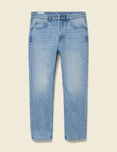 Jeans straight longueur 32 en coton denim bleach homme