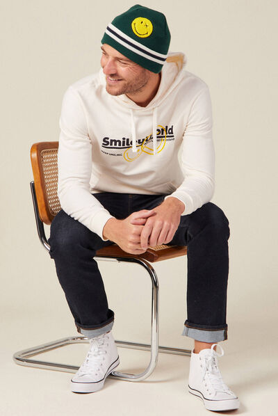 Sweat à capuche SmileyWorld ecru homme