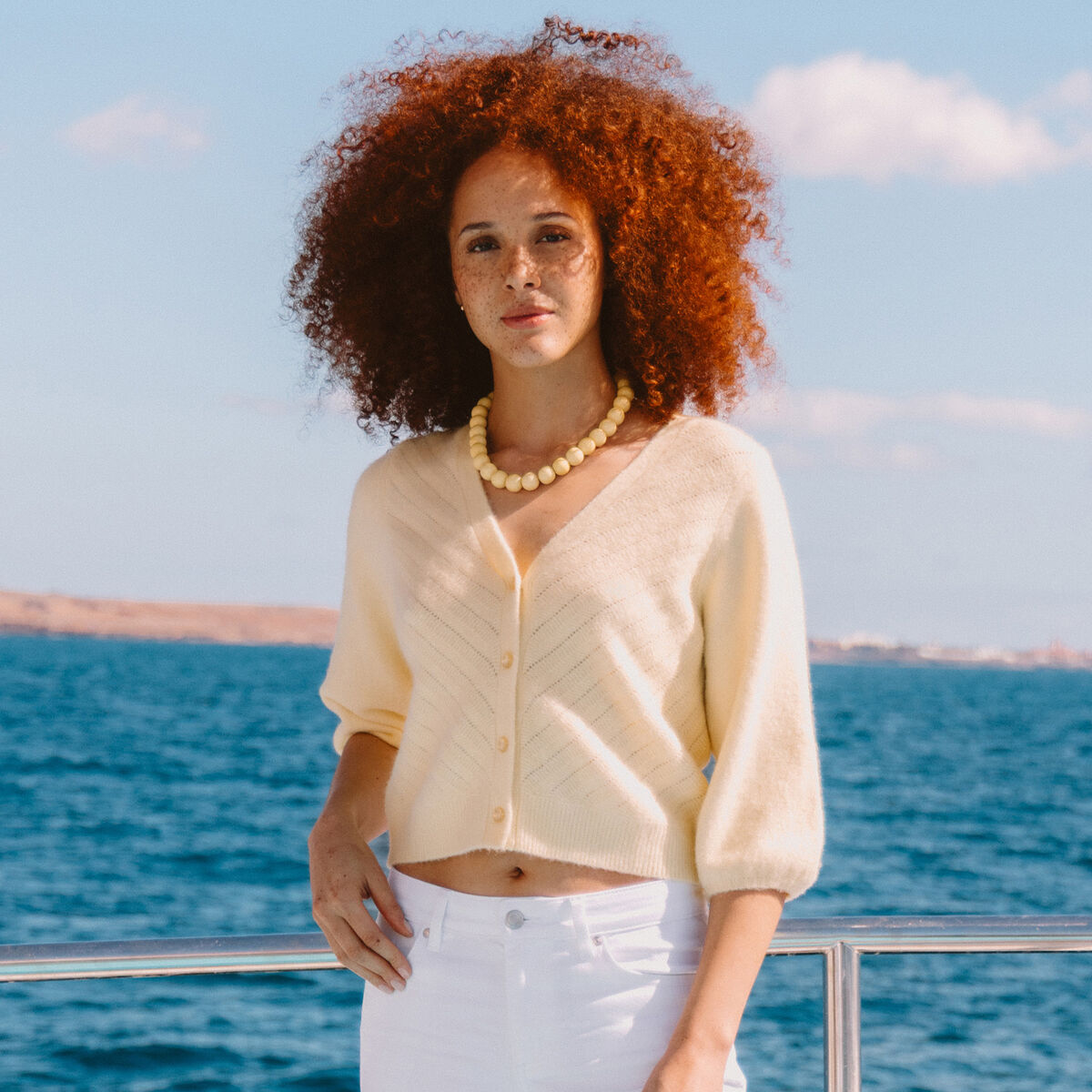 Gilet manches 3/4 jaune clair femme