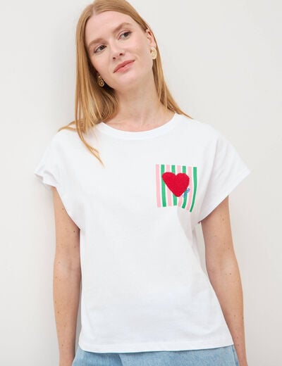 T-shirt droit col rond manches courtes blanc femme