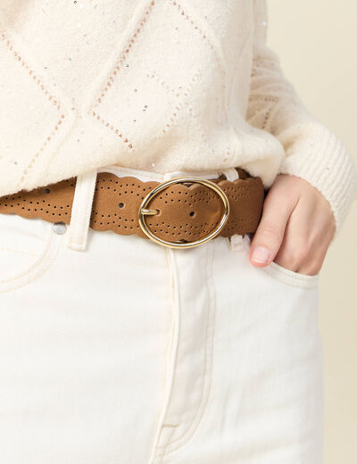 Ceinture suédine perforée beige femme
