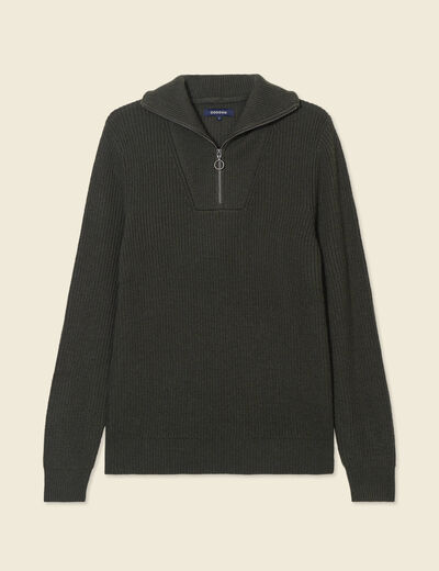 Pull col camionneur vert kaki homme