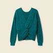 Pull r&eacute;versible manches longues col rond vert femme