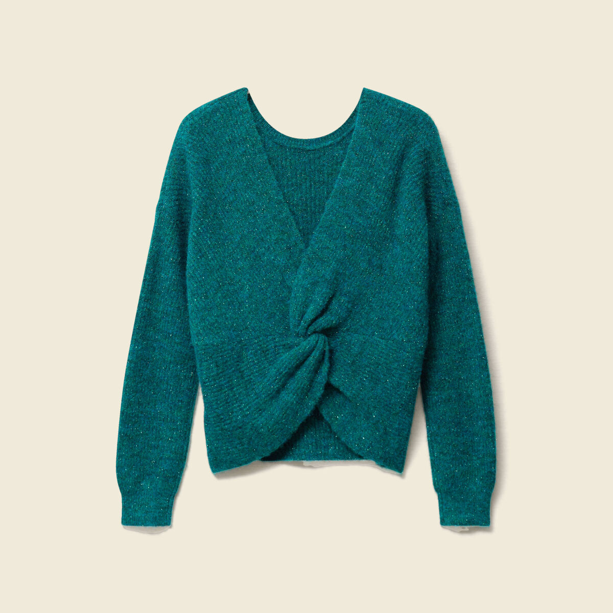 Pull r&eacute;versible manches longues col rond vert femme