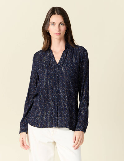 Chemise manches longues bleu marine femme