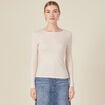 T-shirt cintr&eacute; manches longues col rond beige femme
