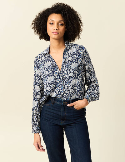 Chemise manches longues fluide bleu marine femme