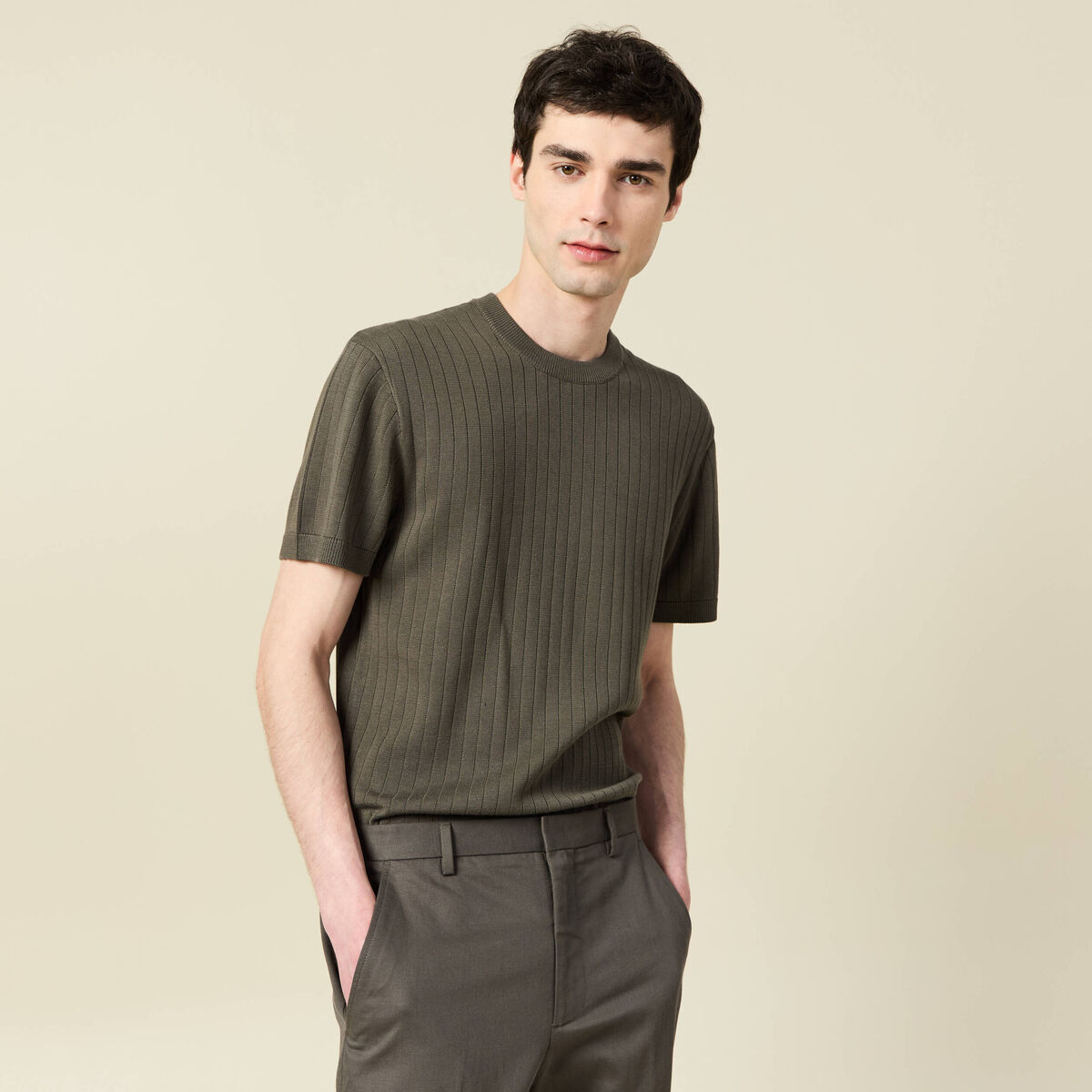 T-shirt manches courtes vert fonc&eacute; homme